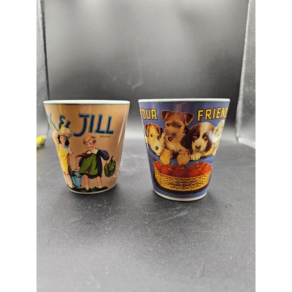 Sakura Oneida Table Trendz Vintage Labels Mugs Set Jack Jill Four Friends Pup ww